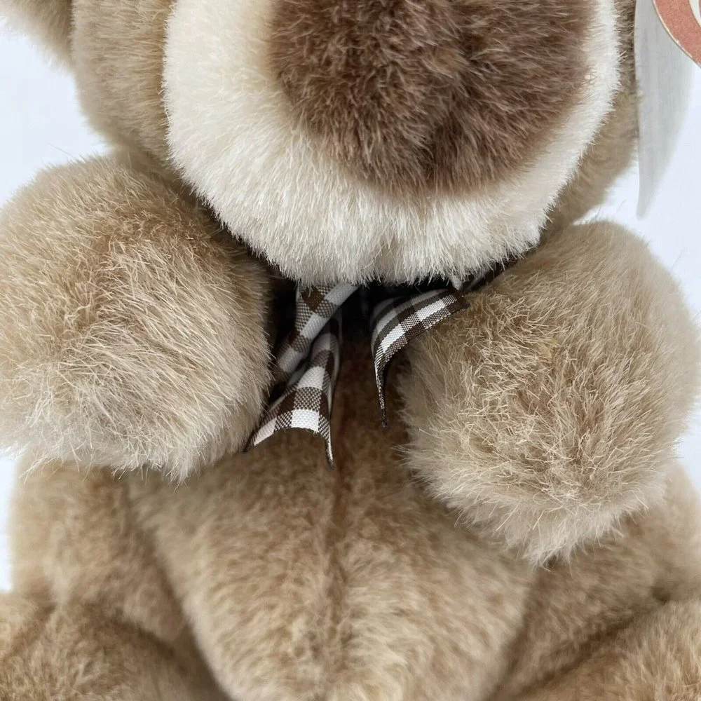RARE Gund Checkers Teddy Bear 8”‎ Plush #2209 Plaid Bow Tan Vintage 1993 HTF